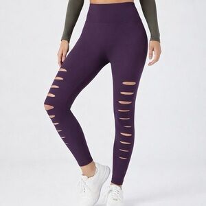Halara Leggings Medium NWOT Eggplant Daystretch Ripped Leggings MSRP $53.95